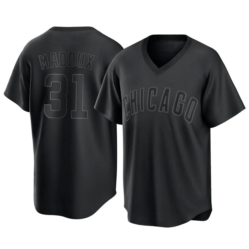 Kooe C.Cubs #31 Greg Maddux Player Black T-shirt Home Game Stitched Jerseys