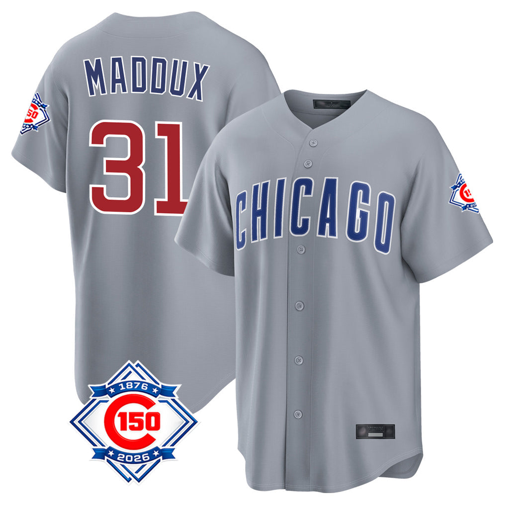 Kooe C.Cubs #31 Greg Maddux Player Gray 150th Anniversary Home Game Stitched Jerseys