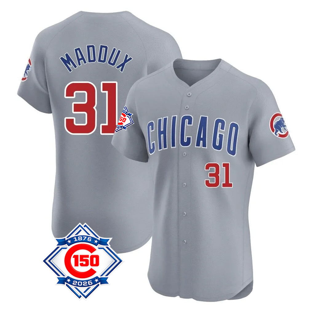 Kooe C.Cubs #31 Greg Maddux Player Gray Road 150th Anniversary Limited Elite Home Stitched Jerseys