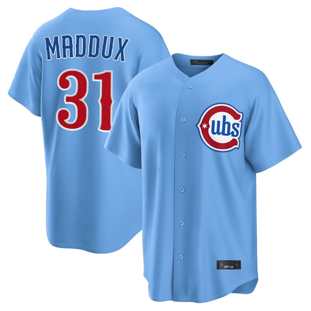 Kooe C.Cubs #31 Greg Maddux Player Light Blue Home Game Stitched Jerseys