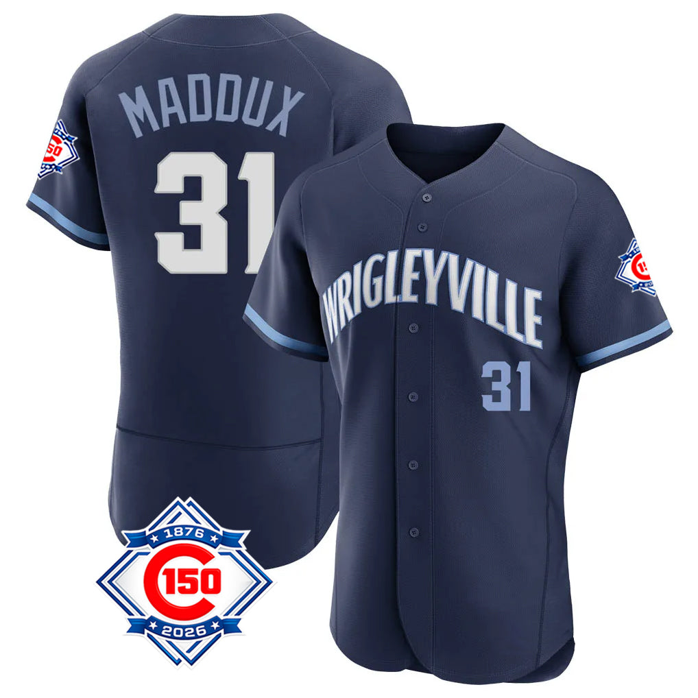 Kooe C.Cubs #31 Greg Maddux Player Navy City Connect 150th Anniversary Limited Elite Home Stitched Jerseys