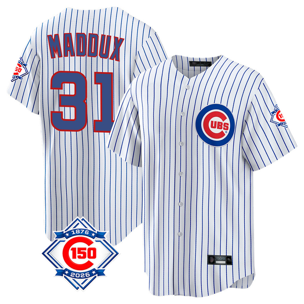 Kooe C.Cubs #31 Greg Maddux Player White 150th Anniversary Home Game Stitched Jerseys