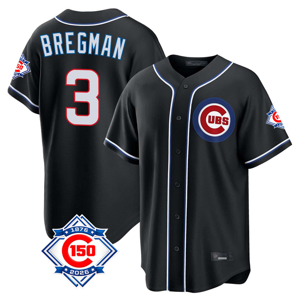 Kooe C.Cubs #3 Alex Bregman Black Fashion Out 150th Anniversary Game Stitched Jerseys