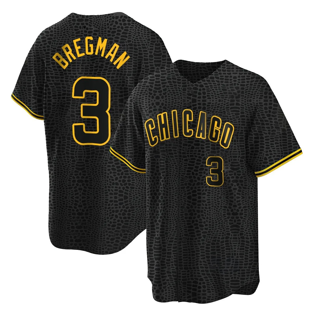 Kooe C.Cubs #3 Alex Bregman Black Snake Skin City Game Stitched Jerseys