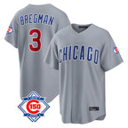Kooe C.Cubs #3 Alex Bregman Gray 150th Anniversary Home Game Stitched Jerseys
