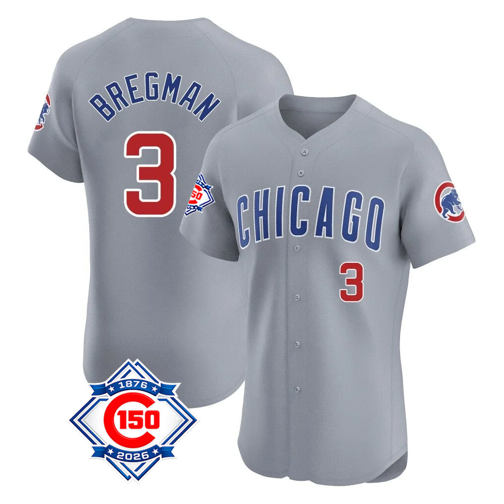 Kooe C.Cubs #3 Alex Bregman Gray Road 150th Anniversary Limited Elite Home Stitched Jerseys