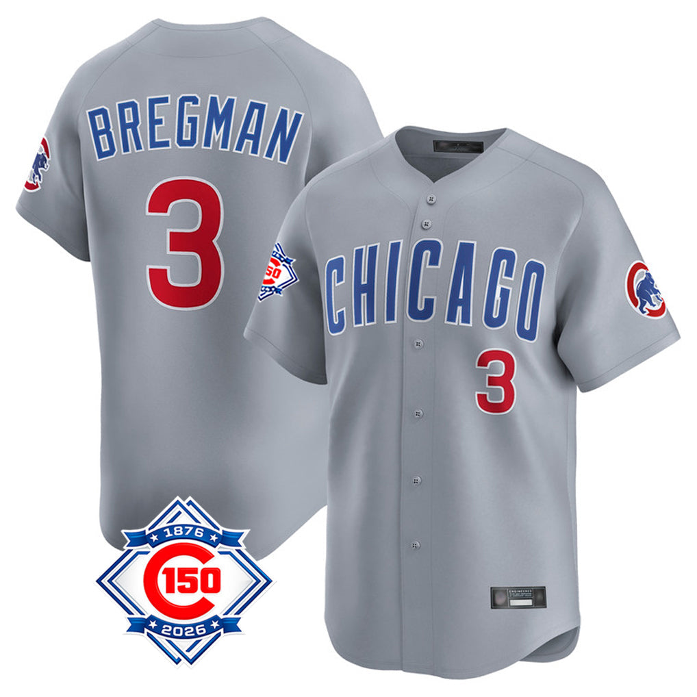 Kooe C.Cubs #3 Alex Bregman Gray Road 150th Anniversary Limited Home Stitched Jerseys