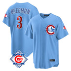 Kooe C.Cubs #3 Alex Bregman Light Blue 150th Anniversary Home Game Stitched Jerseys