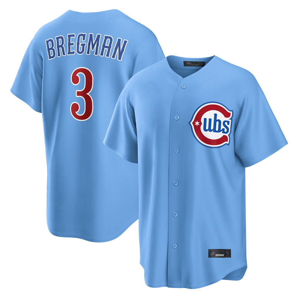 Kooe C.Cubs #3 Alex Bregman Light Blue Home Game Stitched Jerseys
