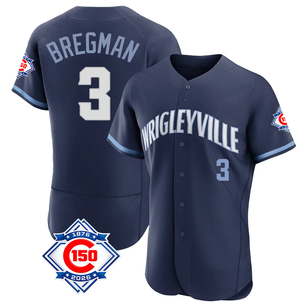Kooe C.Cubs #3 Alex Bregman Navy City Connect 150th Anniversary Limited Elite Home Stitched Jerseys