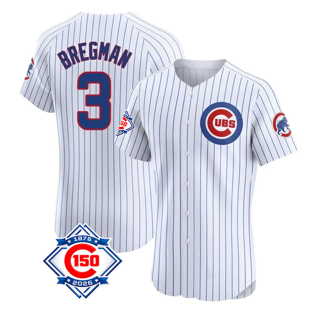 Kooe C.Cubs #3 Alex Bregman White 150th Anniversary Limited Elite Home Game Stitched Jerseys