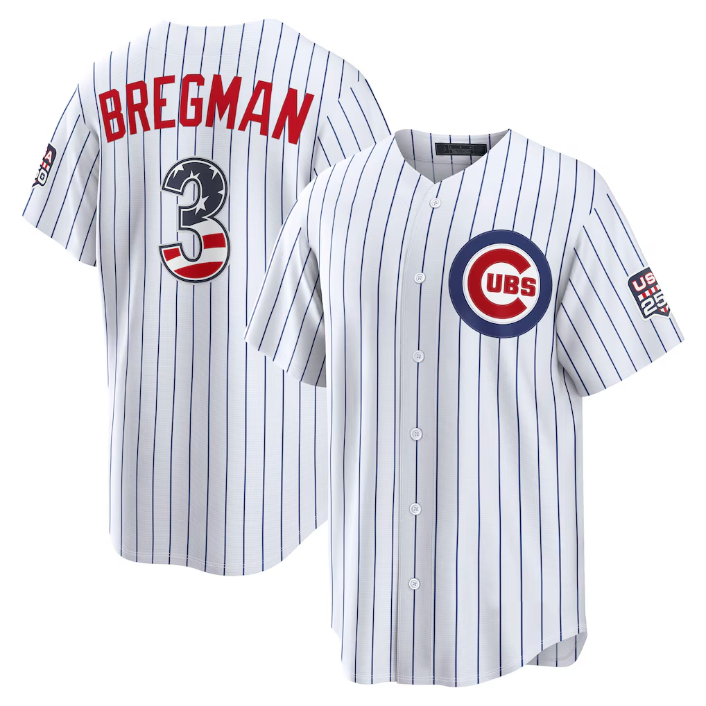 Kooe C.Cubs #3 Alex Bregman White USA 250 Fourth of July Home Stadium Jersey
