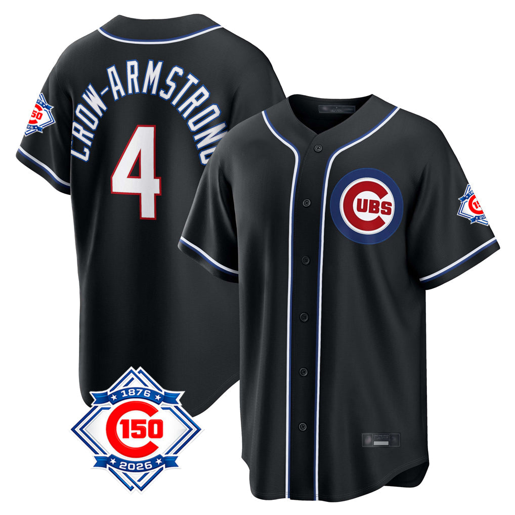 Kooe C.Cubs #4 Pete Crow-Armstrong Player Black Fashion Out 150th Anniversary Game Stitched Jerseys