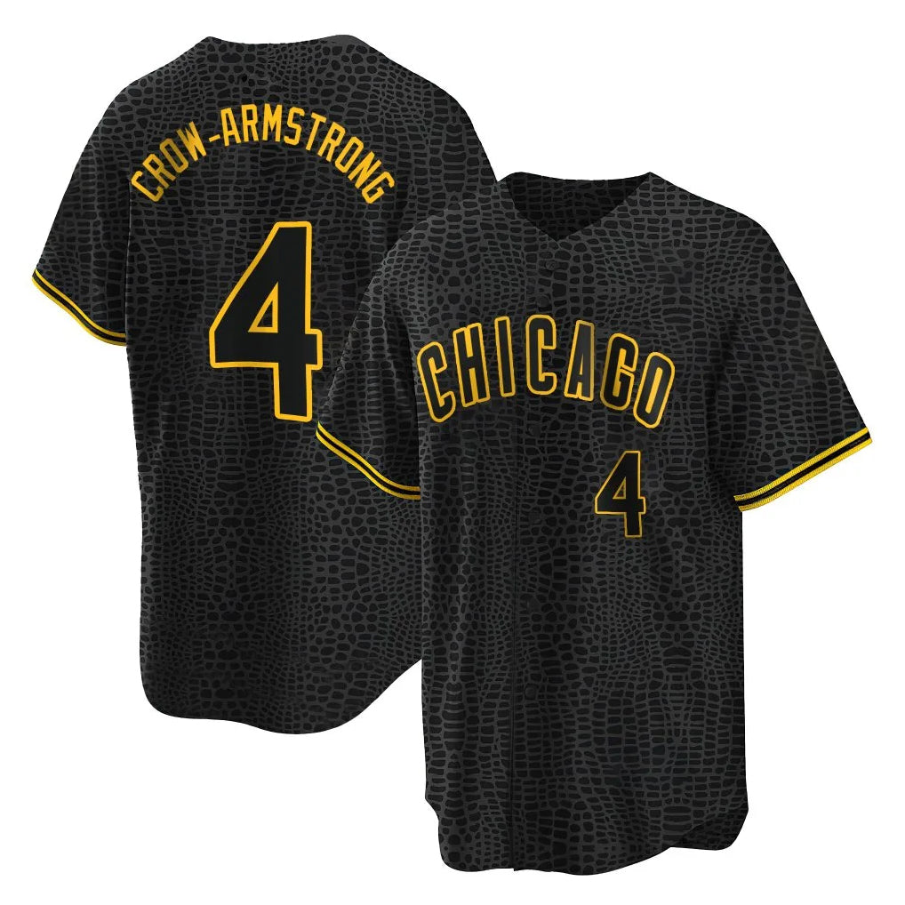 Kooe C.Cubs #4 Pete Crow-Armstrong Player Black Snake Skin City Game Stitched Jerseys