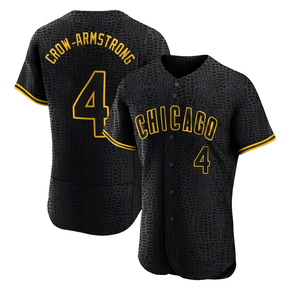 Kooe C.Cubs #4 Pete Crow-Armstrong Player Black Snake Skin City Limited Elite Home Game Stitched Jerseys