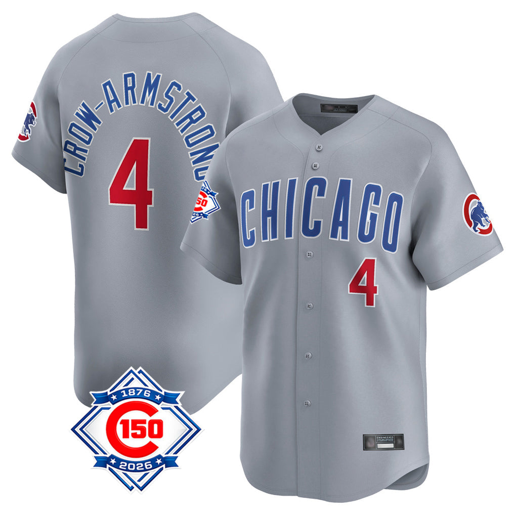 Kooe C.Cubs #4 Pete Crow-Armstrong Player Gray Road 150th Anniversary Limited Home Stitched Jerseys