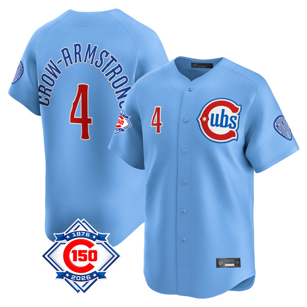 Kooe C.Cubs #4 Pete Crow-Armstrong Player Light Blue 150th Anniversary Limited Home Stitched Jerseys