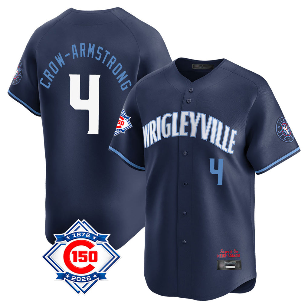 Kooe C.Cubs #4 Pete Crow-Armstrong Player Navy City Connect 150th Anniversary Limited Home Stitched Jerseys