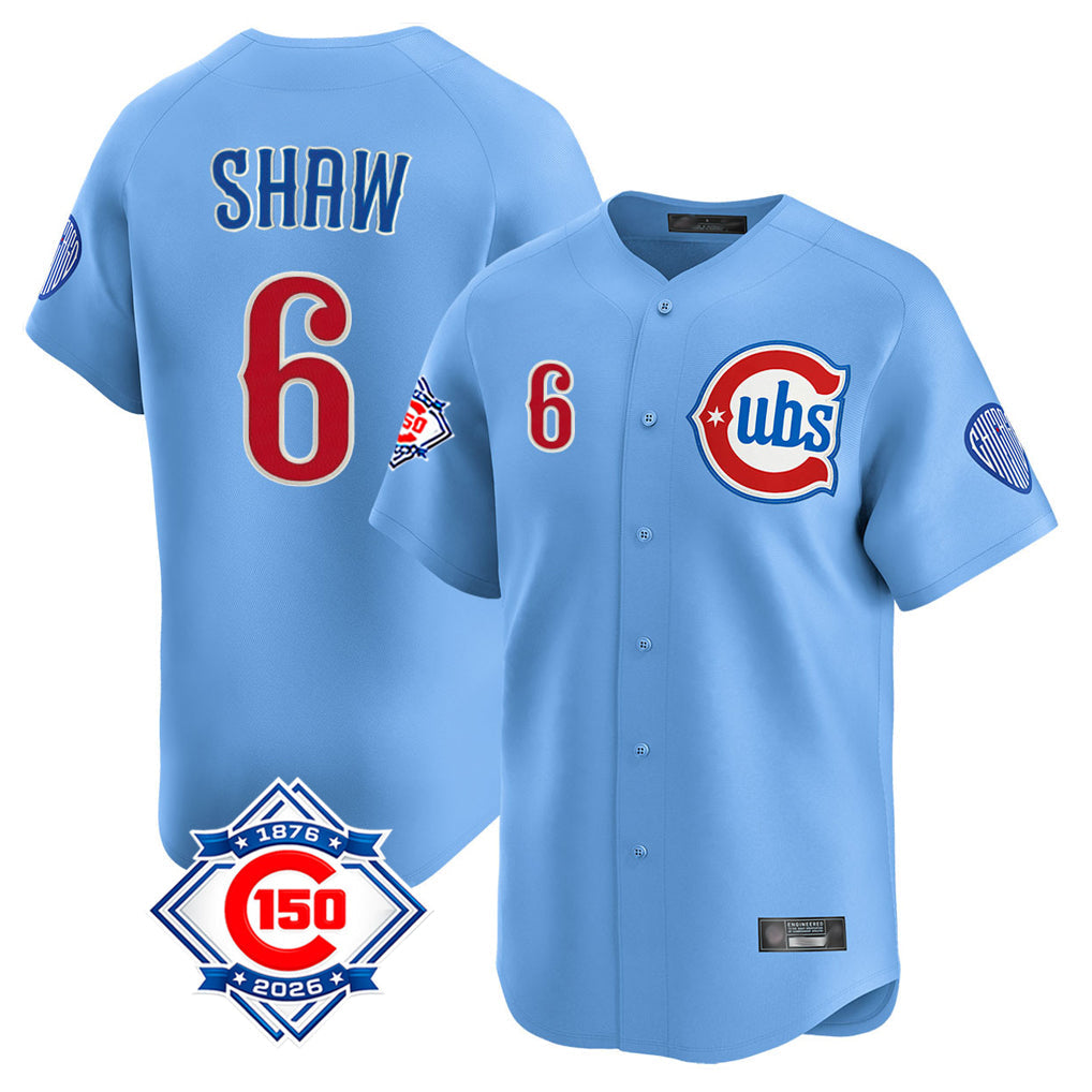 Kooe C.Cubs #6 Matt Shaw Player Light Blue 150th Anniversary Limited Home Stitched Jerseys