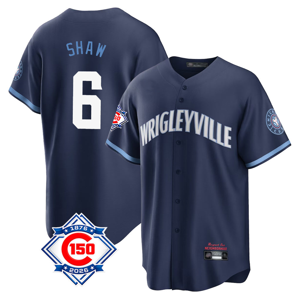 Kooe C.Cubs #6 Matt Shaw Player Navy 150th Anniversary City Connect Home Game Stitched Jerseys