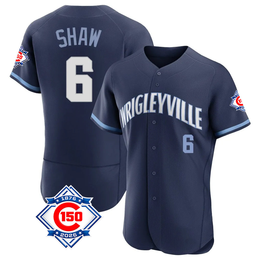 Kooe C.Cubs #6 Matt Shaw Player Navy City Connect 150th Anniversary Limited Elite Home Stitched Jerseys