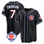 Kooe C.Cubs #7 Dansby Swanson Player Black Fashion Out 150th Anniversary Game Stitched Jerseys