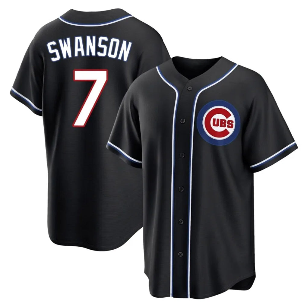 Kooe C.Cubs #7 Dansby Swanson Player Black Fashion Out Game Stitched Jerseys