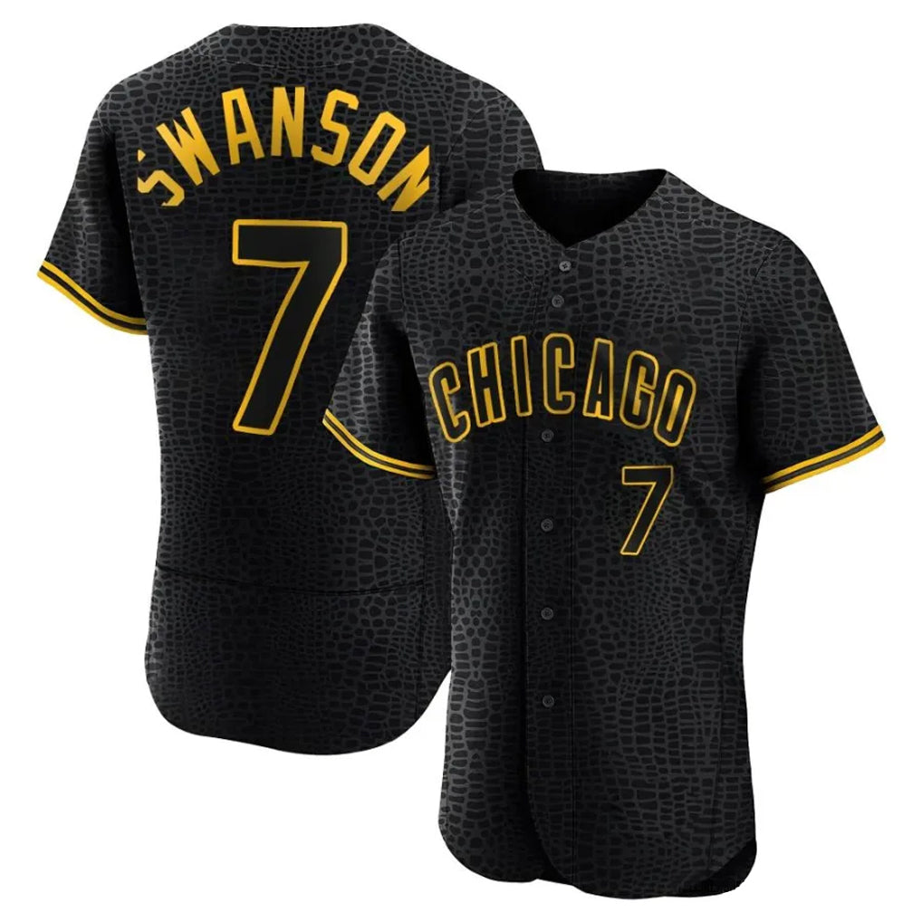 Kooe C.Cubs #7 Dansby Swanson Player Black Snake Skin City Limited Elite Home Game Stitched Jerseys