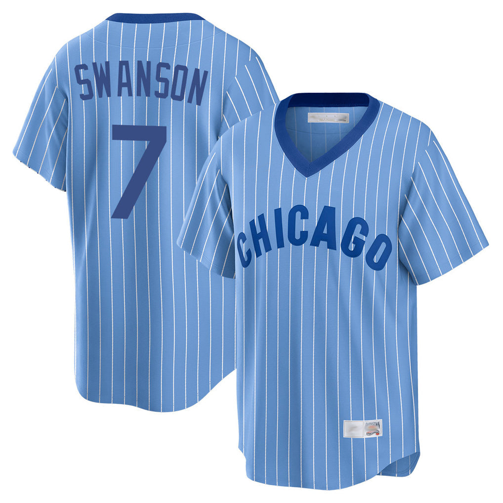 Kooe C.Cubs #7 Dansby Swanson Player Blue T-shirt Cooperstown Collection Limited Stitched Jerseys