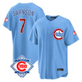 Kooe C.Cubs #7 Dansby Swanson Player Light Blue 150th Anniversary Home Game Stitched Jerseys