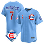 Kooe C.Cubs #7 Dansby Swanson Player Light Blue 150th Anniversary Limited Home Stitched Jerseys