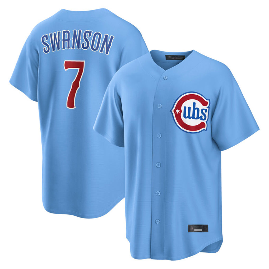 Kooe C.Cubs #7 Dansby Swanson Player Light Blue Home Game Stitched Jerseys