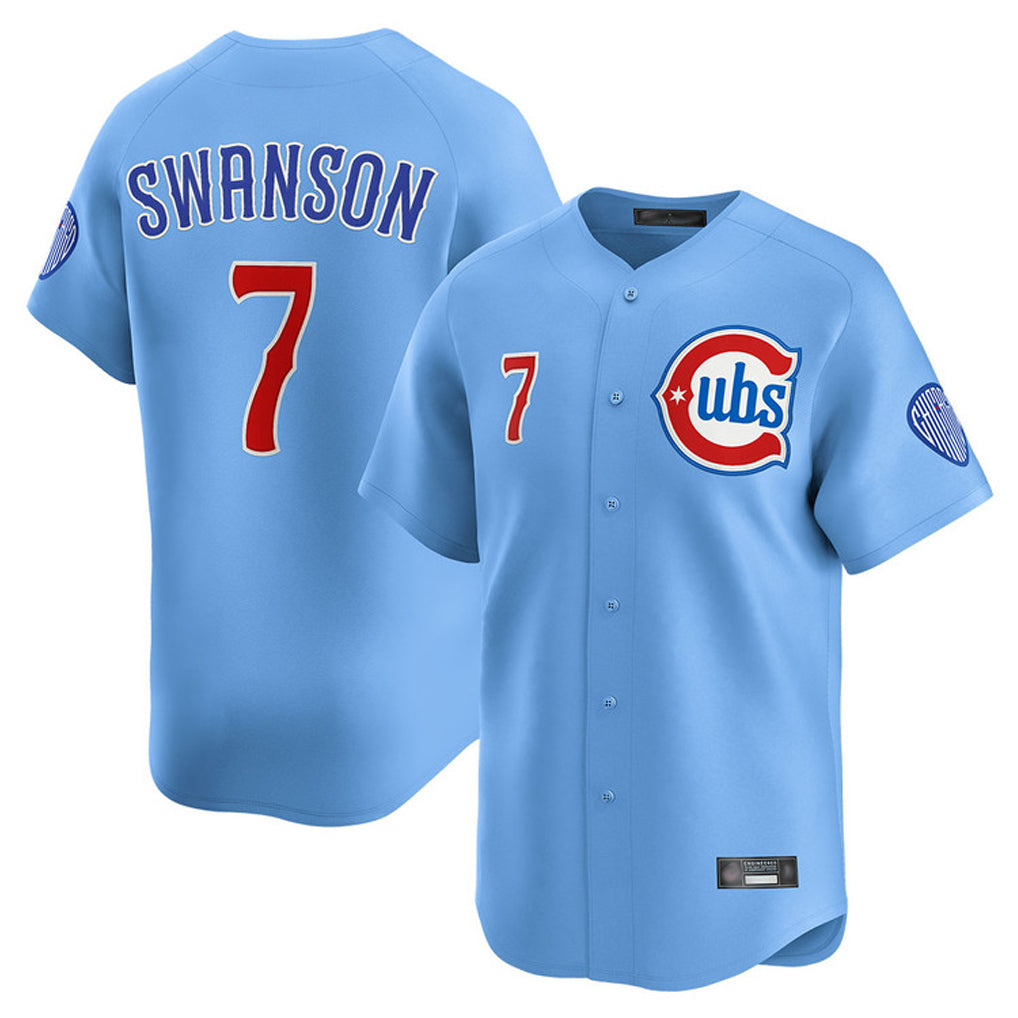 Kooe C.Cubs #7 Dansby Swanson Player Light Blue Limited Home Stitched Jerseys
