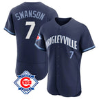 Kooe C.Cubs #7 Dansby Swanson Player Navy City Connect 150th Anniversary Limited Elite Home Stitched Jerseys