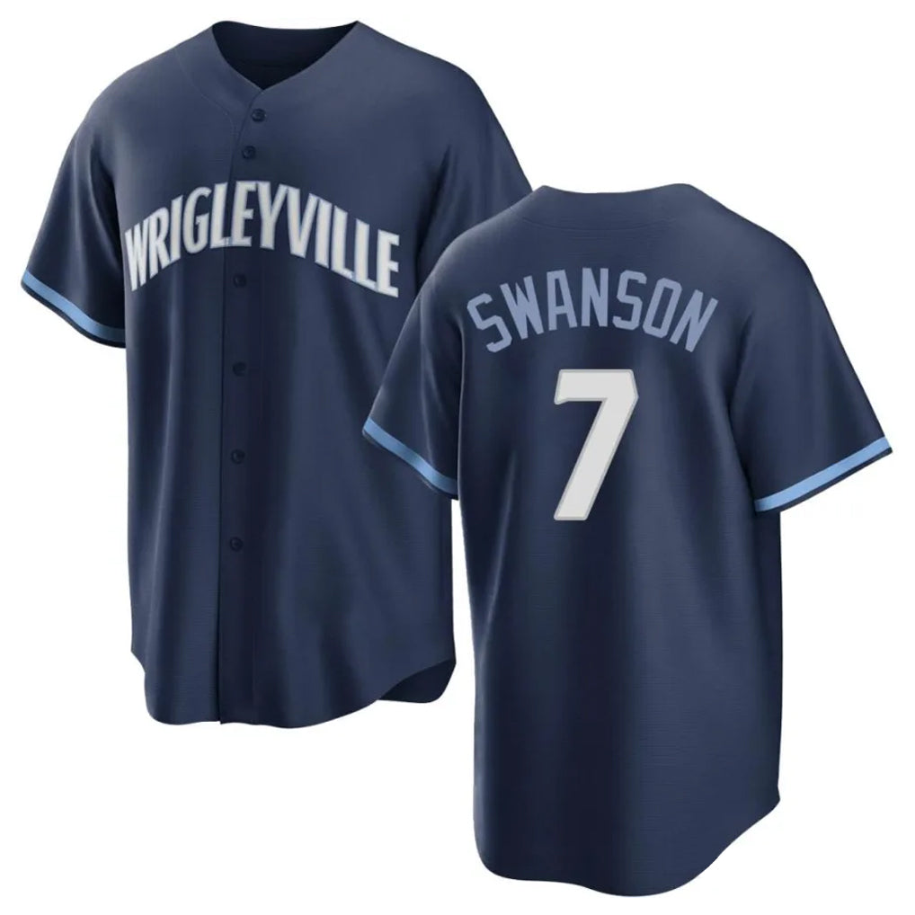 Kooe C.Cubs #7 Dansby Swanson Player Navy City Connect Home Game Stitched Jerseys