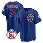 Kooe C.Cubs #7 Dansby Swanson Player Royal 150th Anniversary Home Game Stitched Jerseys