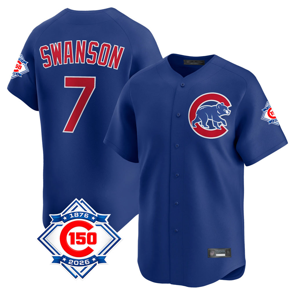 Kooe C.Cubs #7 Dansby Swanson Player Royal 150th Anniversary Limited Home Stitched Jerseys