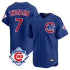 Kooe C.Cubs #7 Dansby Swanson Player Royal 150th Anniversary Limited Home Stitched Jerseys
