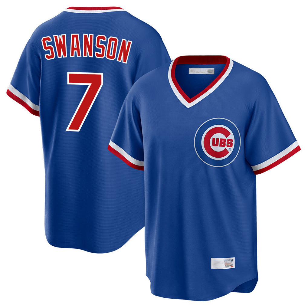 Kooe C.Cubs #7 Dansby Swanson Player Royal T-shirt Cooperstown Collection Limited Stitched Jerseys