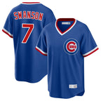 Kooe C.Cubs #7 Dansby Swanson Player Royal T-shirt Cooperstown Collection Limited Stitched Jerseys