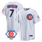 Kooe C.Cubs #7 Dansby Swanson Player White 150th Anniversary Game Home Stitched Jerseys