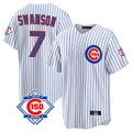 Kooe C.Cubs #7 Dansby Swanson Player White 150th Anniversary Home Game Stitched Jerseys