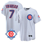 Kooe C.Cubs #7 Dansby Swanson Player White 150th Anniversary Home Game Stitched Jerseys