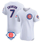 Kooe C.Cubs #7 Dansby Swanson Player White 150th Anniversary Limited Elite Home Game Stitched Jerseys