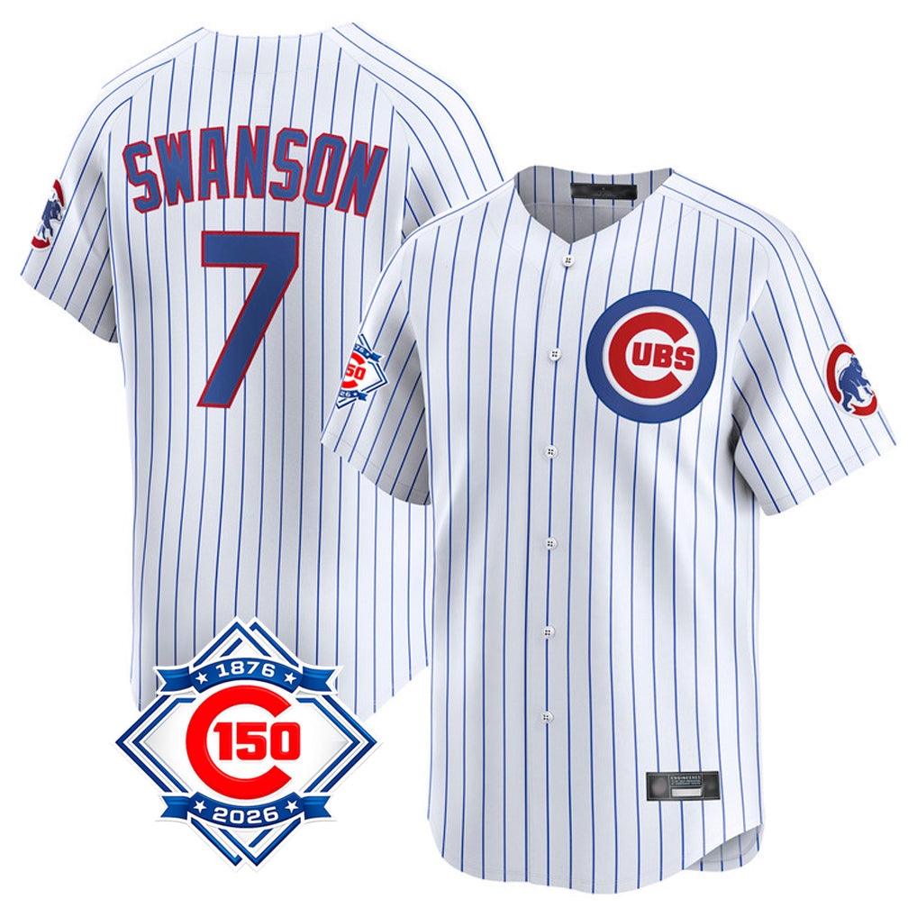 Kooe C.Cubs #7 Dansby Swanson Player White 150th Anniversary Limited Home Game Stitched Jerseys