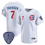 Kooe C.Cubs #7 Dansby Swanson Player White Pinstripe Vapor Premier Limited Home Stitched Jerseys