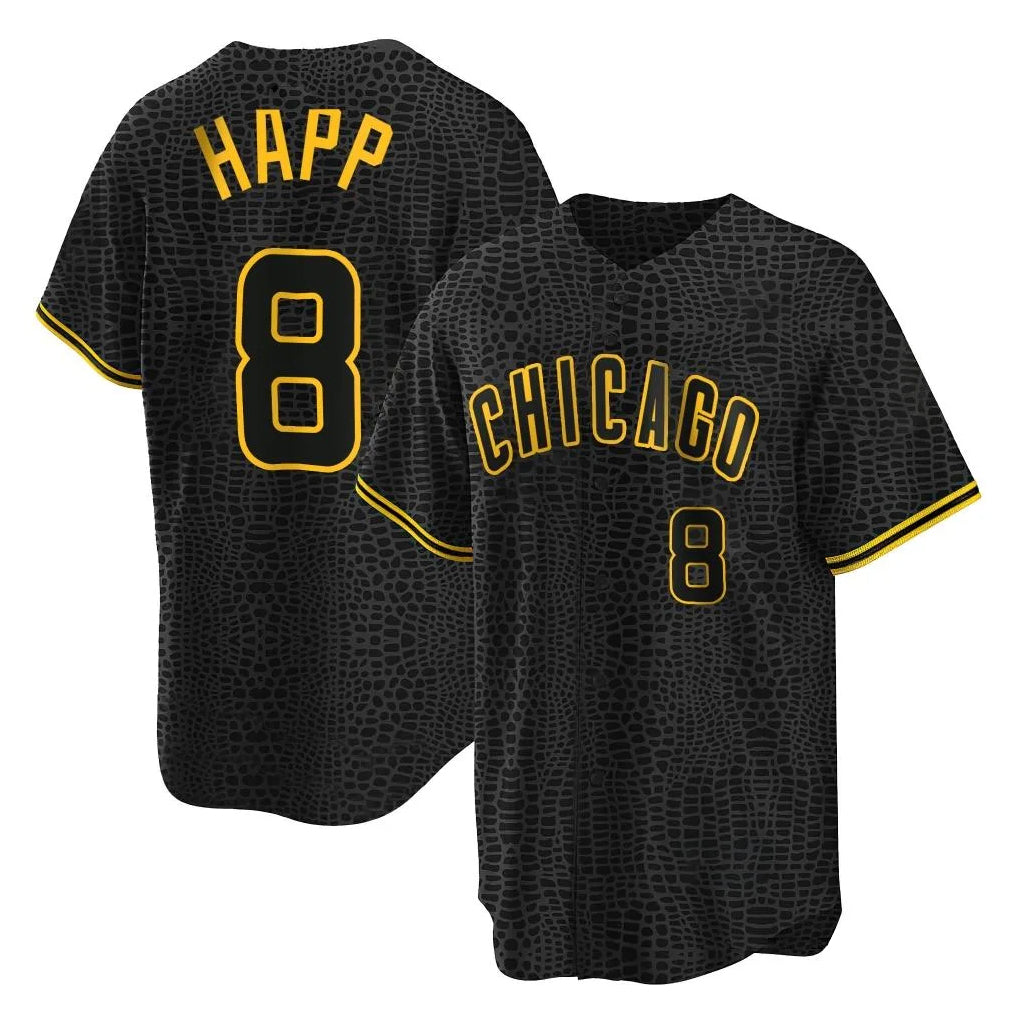 Kooe C.Cubs #8 Ian Happ Player Black Snake Skin City Game Stitched Jerseys