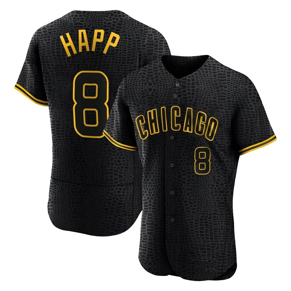Kooe C.Cubs #8 Ian Happ Player Black Snake Skin City Limited Elite Home Game Stitched Jerseys