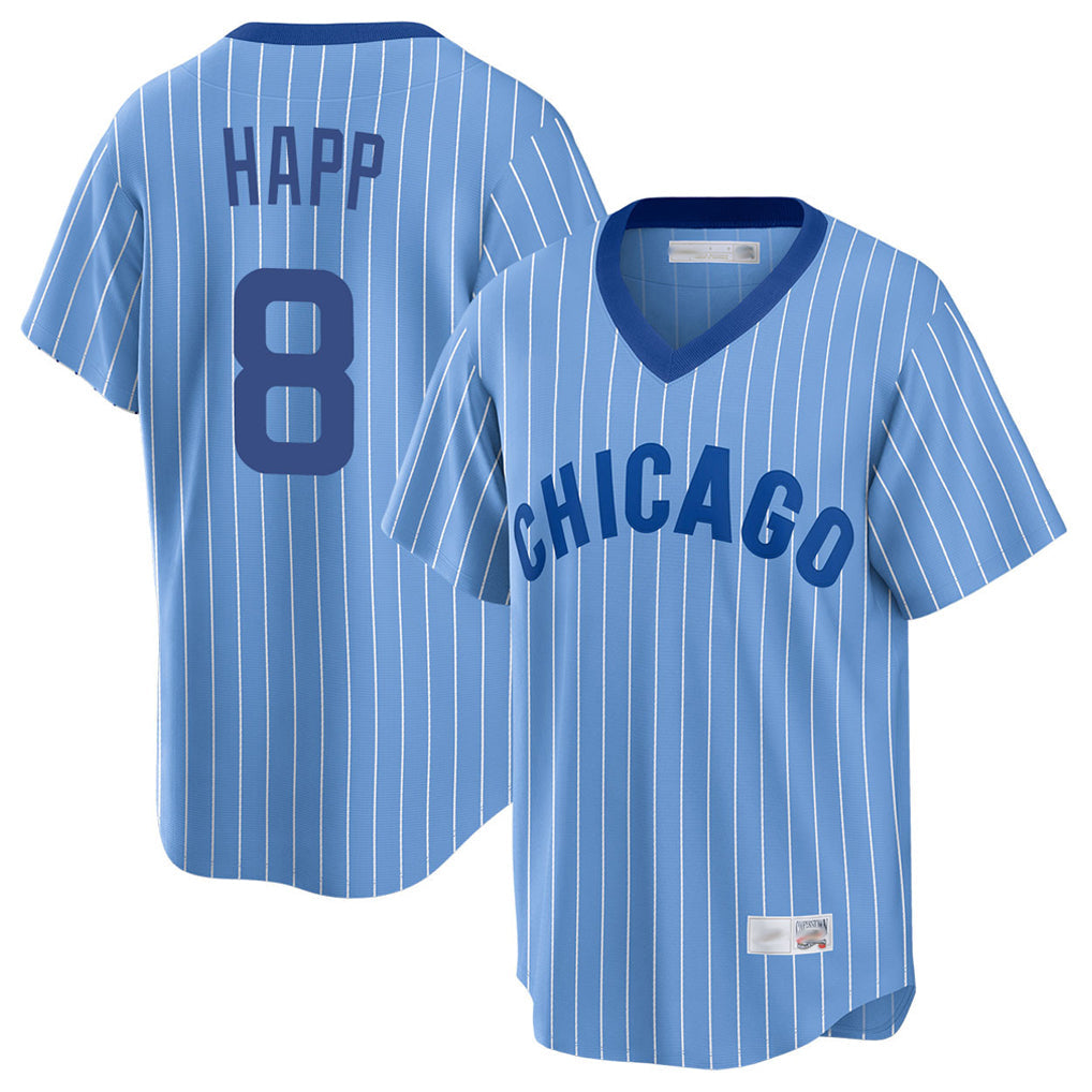 Kooe C.Cubs #8 Ian Happ Player Blue T-shirt Cooperstown Collection Limited Stitched Jerseys