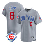 Kooe C.Cubs #8 Ian Happ Player Gray Road 150th Anniversary Limited Home Stitched Jerseys